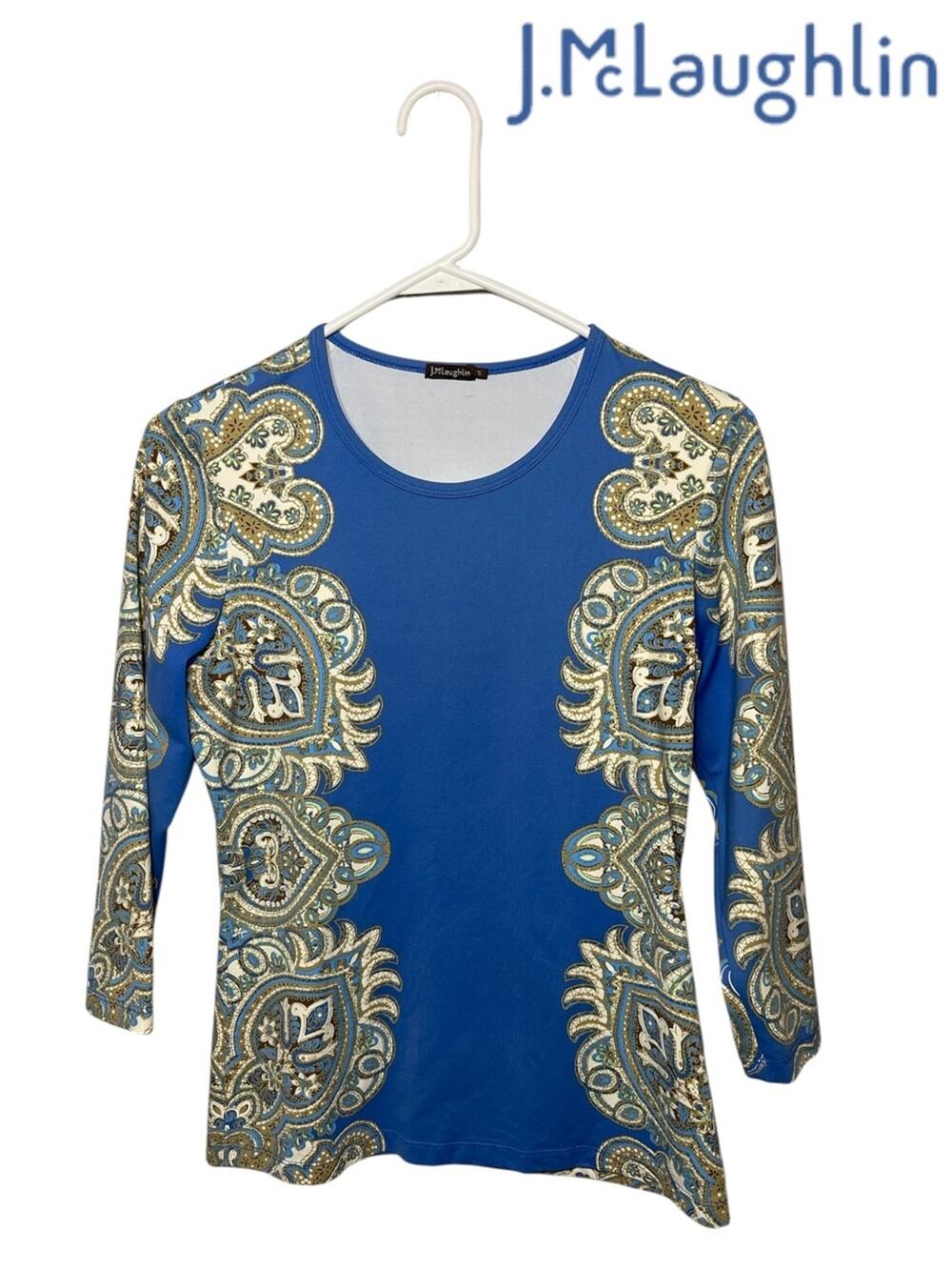 J.McLaughlin Blue Medallion Catalina Cloth 3/4 Sleeve Top Size S